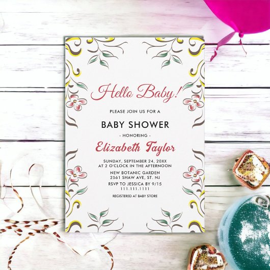 Boho Botanische Waterverf Bloemen Baby shower Kaart