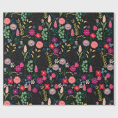 Boho Botanische Waterverf Bloemen Zwart Cadeaupapier (Vlak)