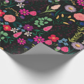 Boho Botanische Waterverf Bloemen Zwart Cadeaupapier (Hoek)