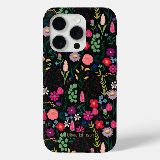 Boho Botanische Waterverf Bloemen Zwart Case-Mate iPhone Case (Achterkant)