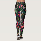 Boho Botanische Waterverf Bloemen Zwart Leggings (Achterkant)