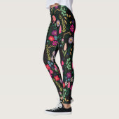 Boho Botanische Waterverf Bloemen Zwart Leggings (Links)