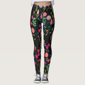 Boho Botanische Waterverf Bloemen Zwart Leggings (Voorkant)