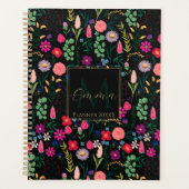 Boho Botanische Waterverf Bloemen Zwart Planner (Voorkant)