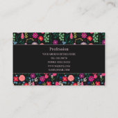 Boho Botanische Waterverf Bloemen Zwart Visitekaartje (Achterkant)