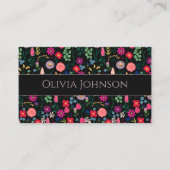 Boho Botanische Waterverf Bloemen Zwart Visitekaartje (Voorkant)