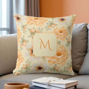 Boho Botanische Waterverf Cream Sinaasappel Bloeme Kussen