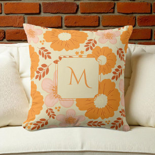 Boho Botanische Waterverf Oranje Gele Bloemen Kussen