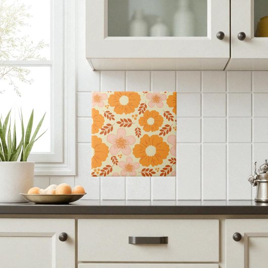 Boho Botanische Waterverf Sinaasappel Bloemen Tegeltje