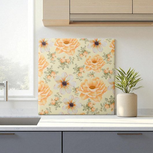 Boho Botanische Waterverf Sinaasappel Cream Floral Tegeltje