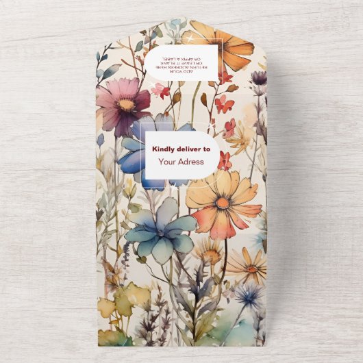 Boho Botanische Waterverf Wildbloemen Baby shower All In One Uitnodiging (Buitenkant)