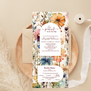 Boho Botanische Waterverf Wildbloemen Baby shower All In One Uitnodiging
