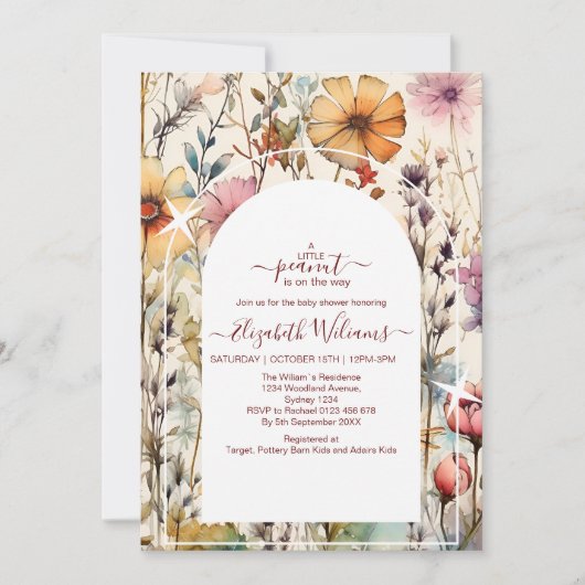 Boho Botanische Waterverf Wildbloemen Baby shower Kaart (Voorkant)