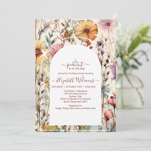 Boho Botanische Waterverf Wildbloemen Baby shower Kaart (Staand voorkant)