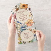 Boho Botanische Waterverf Wildbloemen Weddenschap All In One Uitnodiging (Afscheurbaar)