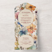 Boho Botanische Waterverf Wildbloemen Weddenschap All In One Uitnodiging (Binnen)