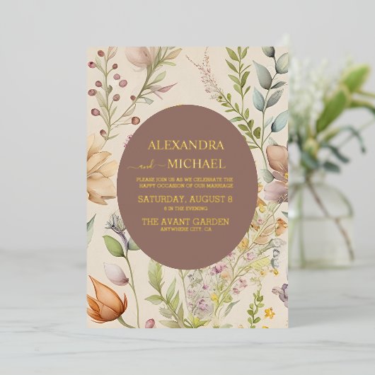 Boho Botanische Waterverf Wildbloemen Weddenschap Folie Uitnodiging (Staand Voorkant)