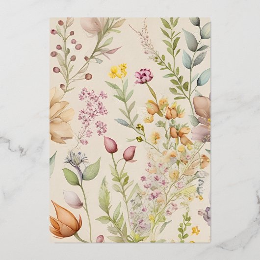 Boho Botanische Waterverf Wildbloemen Weddenschap Folie Uitnodiging (Achterkant)