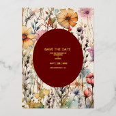 Boho Botanische Waterverf Wildbloemen Weddenschap Folie Uitnodiging (Voorkant)