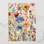 Boho Botanische Waterverf Wildbloemen Weddenschap Folie Uitnodiging (Achterkant)