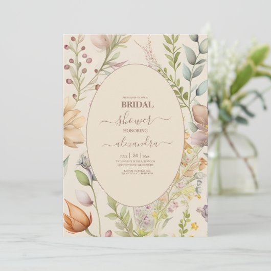 Boho Botanische Waterverf Wildbloemen Weddenschap Kaart (Staand voorkant)