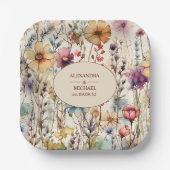 Boho Botanische Waterverf Wildbloemen Weddenschap Papieren Bordje (Voorkant)
