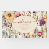 Boho Botanische Waterverf Wildbloemen Weddenschap Spandoek (Horizontaal)