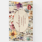 Boho Botanische Waterverf Wildbloemen Weddenschap Spandoek (Verticaal)