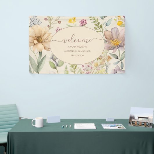 Boho Botanische Waterverf Wildbloemen Weddenschap Spandoek (Beurs)