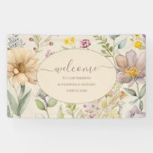 Boho Botanische Waterverf Wildbloemen Weddenschap Spandoek (Horizontaal)