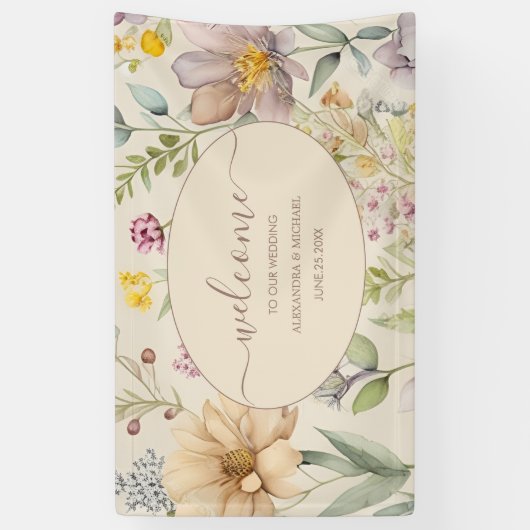 Boho Botanische Waterverf Wildbloemen Weddenschap Spandoek (Verticaal)