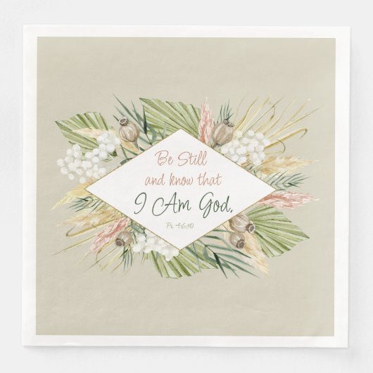 Boho Botanische 'Wees stil & ken' Bijbelvers Servet (Voorkant)