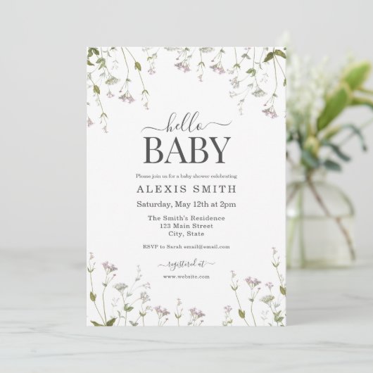 Boho Botanische Wildbloem Bloemen Baby shower Kaart (Staand voorkant)