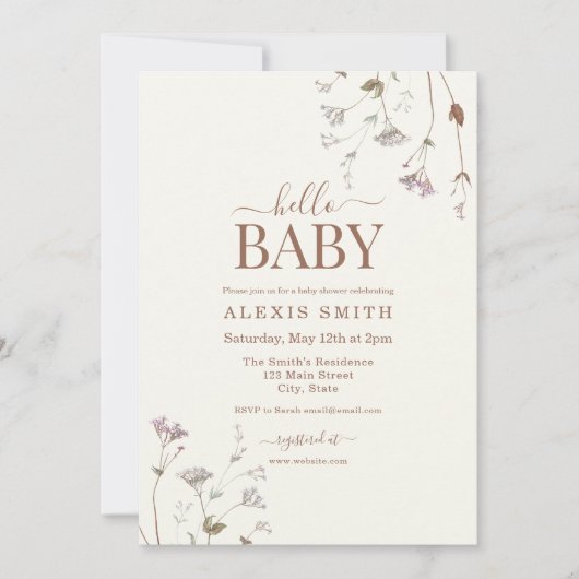 Boho Botanische Wildbloem Bloemen Baby shower Kaart (Voorkant)