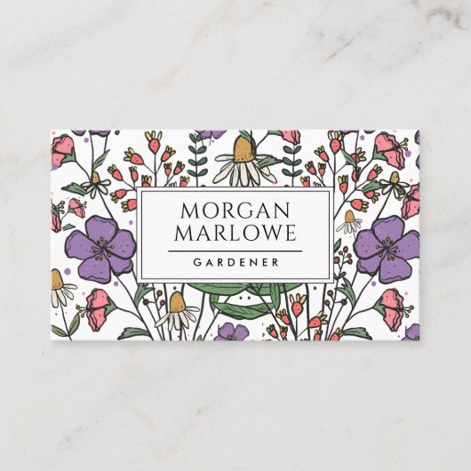 Boho Botanische Wildbloem Bloemen Tuinman Visitekaartje (Voorkant)
