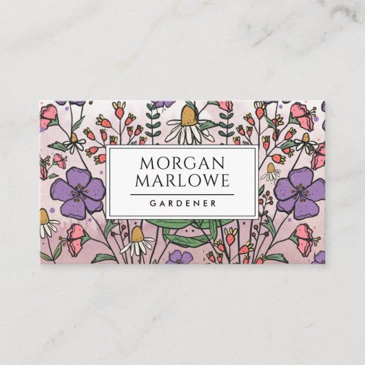 Boho Botanische Wildbloem Bloemen Tuinman Visitekaartje (Voorkant)