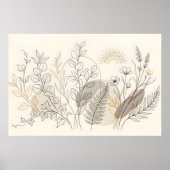 Boho botanische wilde bloem lijn kunst canvasprint poster (Voorkant)