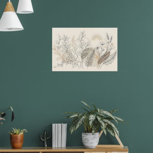 Boho botanische wilde bloem lijn kunst canvasprint poster (Woonkamer 1)