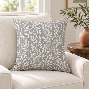 Boho botanische witte bladgrijze kussen
