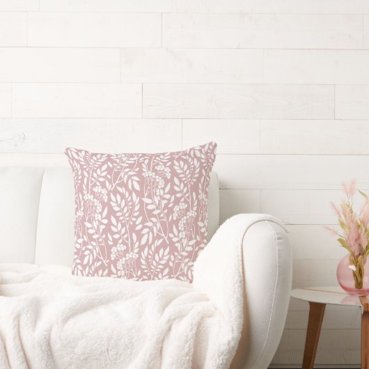 Boho Botanische Witte Bladwerk Roze Roos Kussen (Bank)