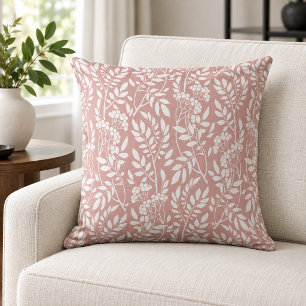 Boho Botanische Witte Bladwerk Roze Roos Kussen