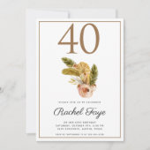 Boho Bouquet 40th Birthday Party Invitation Kaart (Voorkant)