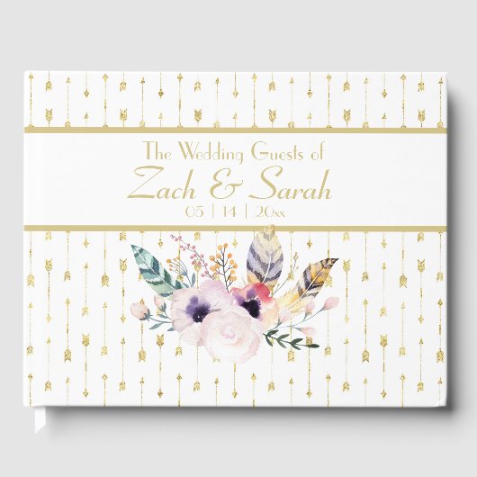  Boho Bouquet en Arrows Wedding Guestbook Gastenboek (Voorkant)