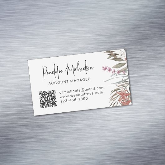 Boho Bouquet met Moderne Lettering en QR Code Magnetisch Visitekaartje (Voorbeeld)