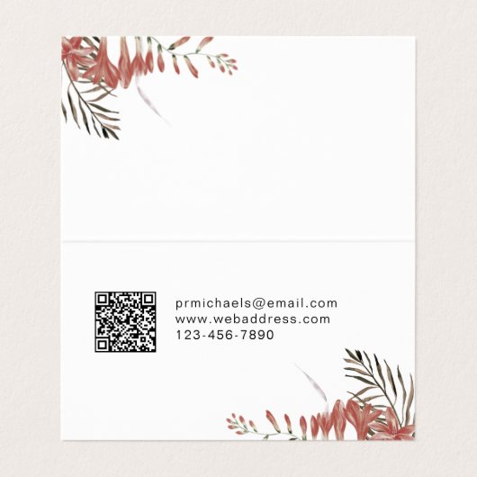 Boho Bouquet met Moderne Lettering en QR Code Visitekaartje (Binnenkant ongevouwen)