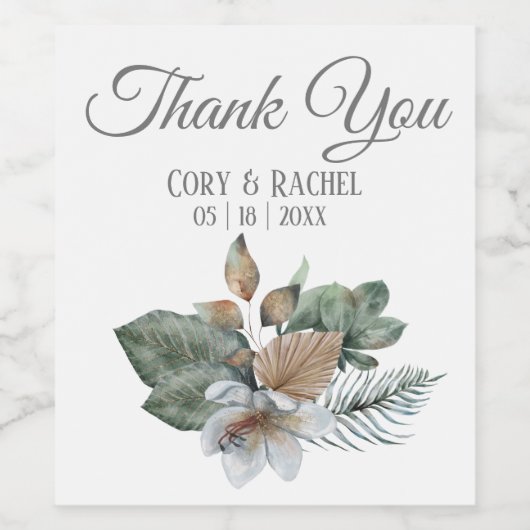 Boho Bouquet Weddenschap Hartelijk dank Wijn Etiket (Enkel label)