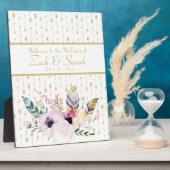 Boho Bouquet Weddenschap Welkom Tabletop Fotoplaat (Zijkant)