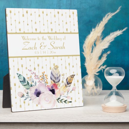  Boho Bouquet Weddenschap Welkom Tabletop Fotoplaat (Zijkant)