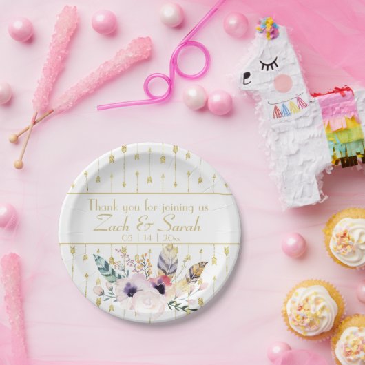  Boho Bouquet Wedding Papieren Bordje (Feest)