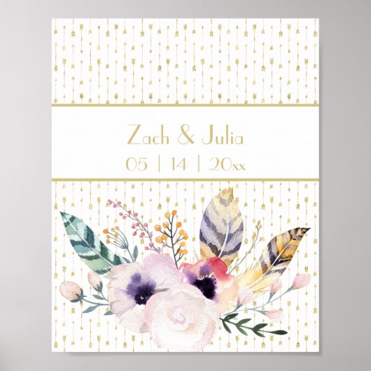  Boho Bouquet Wedding Sign Print (Voorkant)